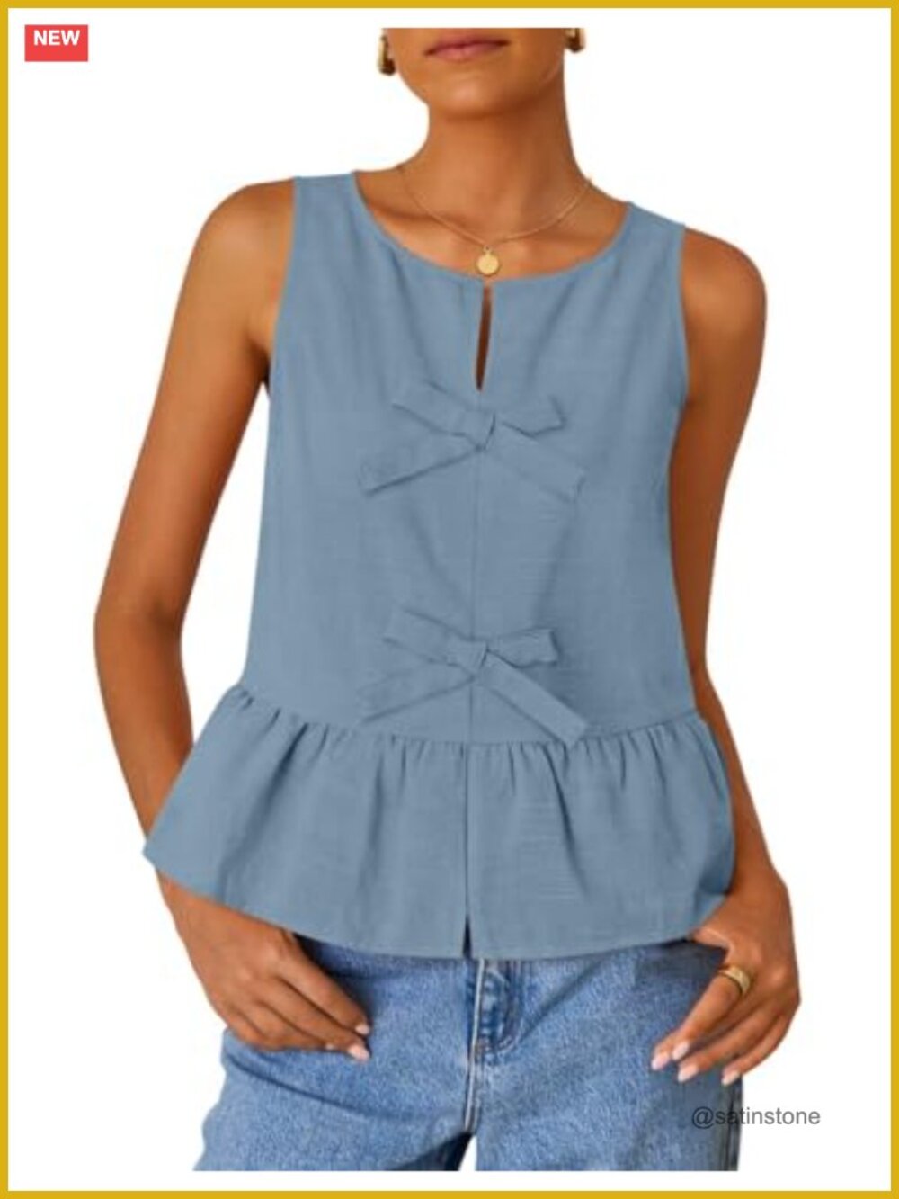 Sleeveless Peplum Tank Top with Tie Front Ruffled Hem Babydoll Crewneck Summer